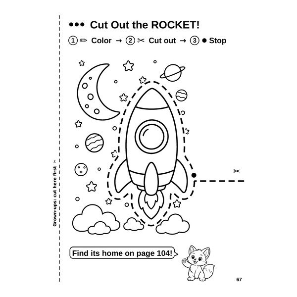 Level 3 page: cut around a whole rocket