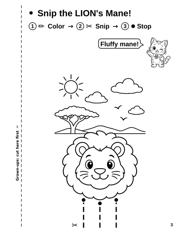 Free sample page: Snip the lion's mane