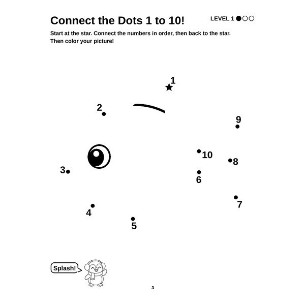 Level 1 page: a fish with 10 dots