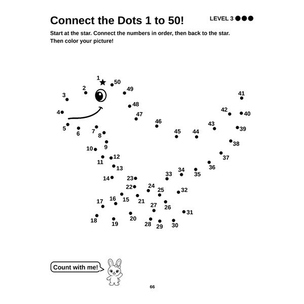 Level 3 page: a T. rex with 50 dots