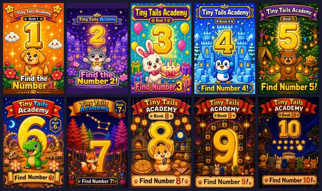 Covers of the ten Find Number books